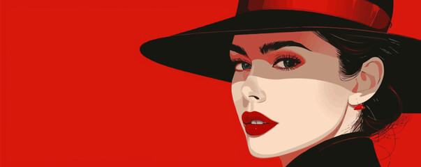 Wall Mural - Beautiful woman in retro style Vector flat minimalistic isolated illustration