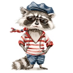 Wall Mural - Raccoon nautical fashion