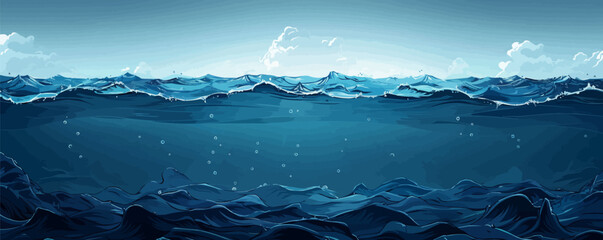 Wall Mural - Dark blue ocean surface seen from underwater Vector flat minimalistic isolated illustration