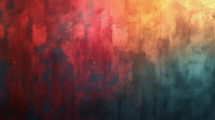 A colorful abstract painting with a red, blue, and yellow gradient
