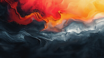 Poster - A painting of a fiery red and orange swirl with a dark blue background