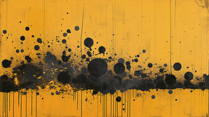 Poster - A painting of black and yellow splatters with a yellow background