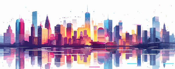 Wall Mural - Futuristic cityscape with towering skyscrapers and progressive infrastructure. Vector flat minimalistic isolated illustration.