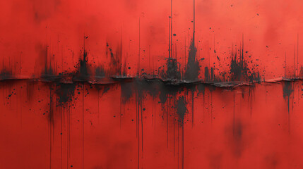 Poster - A red and black abstract painting with a black line running through it