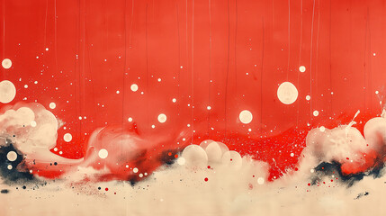 Poster - A red background with white clouds and red splatters