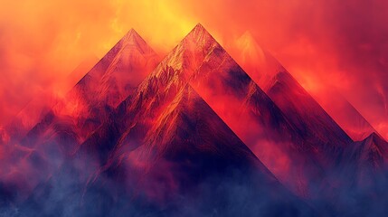 An abstract background featuring triangles forming a mountainous landscape, vibrant and bold colors, hd quality, digital rendering, high contrast, geometric design, modern aesthetic.