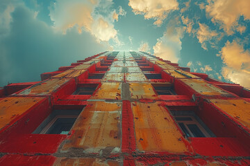 Poster - a high-rise building under construction, reaching toward the sky. concept of architectural ambition 