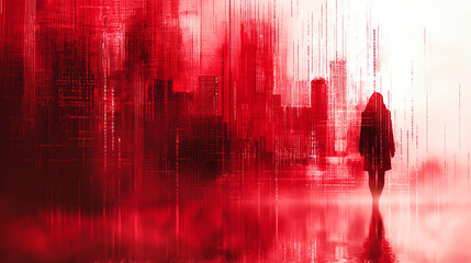 Poster - Abstract Red Background with people sihouette