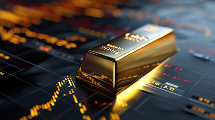 Wall Mural - Gold bar resting on a stocks and shares graph representing investment