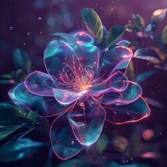 A flower with neon colors and a glowing center