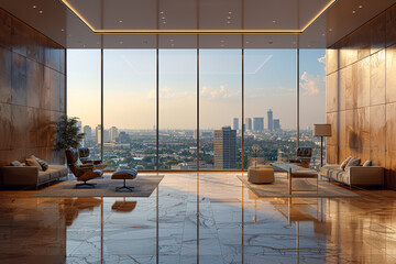 Poster - a modern office with sleek furniture and large windows overlooking the city. concept of professional