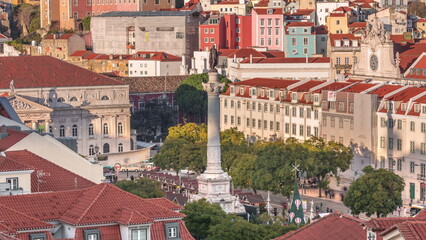 Wall Mural - Aerial view of Dom Pedro IV square also know as Rossio with Christmas market timelapse. Lisbon, Portugal