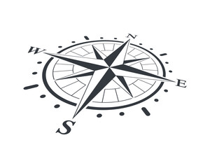 Wall Mural - Compass graphic icon. Wind rose sign. Compass in perspective symbol isolated on white background. Vector illustration