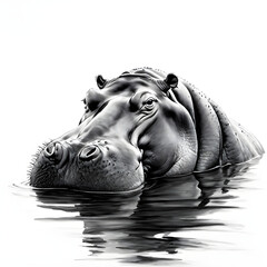 Wall Mural - drawing of a hippo Illustration white background 