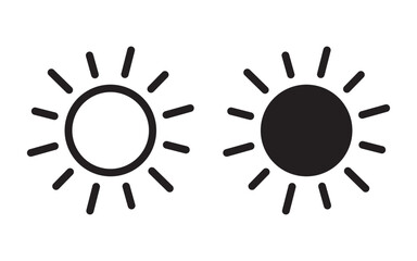 Sun icon, sun symbol isolated on white.