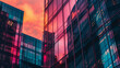 © Erwin - A vibrant cityscape with glass buildings reflecting the pink and blue hues of a dramatic sunset