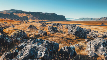 Wall Mural - Spectacular landscape of endless rocky terrain and distant mountains