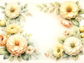 Wall Mural - An image with a soft, light watercolor background, featuring different Lemon Meringue color flowers framing the edges