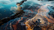 © Lisicus - Oil petrol water pollution. Ecological disaster. Slick industry oil fuel spilling water pollution. Water with patches of gasoline and oil. Ecological catastrophe. Concept of environmental problems