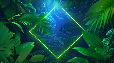 Wall Mural - Tropical Plants Illuminated with Green and Blue Fluorescent Light