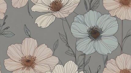 Naklejka na meble a floral pattern with pink and light blue flowers on a gray background abstract floral pattern