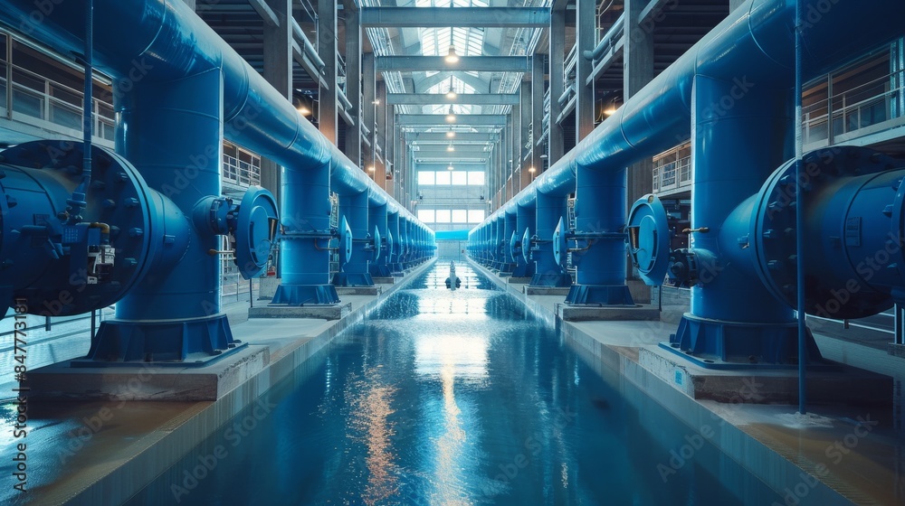 Complex Blue Water Pipes System in Modern Industrial Power Plant ...