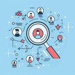 © Simon - Magnifying glass people icons network connections search concept, Abstract group avatars and social interaction illustration