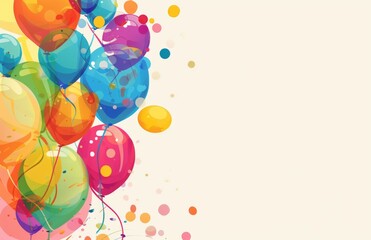 Wall Mural - colorful watercolor balloon birthday card with confetti on a light background