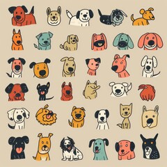 Wall Mural - Dogs Doodle Set, Pet Animal Symbols, Hand Drawn Puppy Icons Silhouettes, Sketched Dog Character
