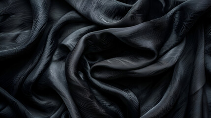 Poster - Elegant satin silk wavy, abstract background,Silk satin fabric. Black color. Texture, background, pattern,Abstract wallpaper with rumpled dark blue synthetic fabric
