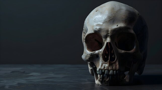 human skull on dark background