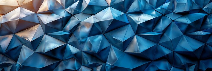 Poster - Geometric pattern with abstract blue triangular facets, forming a modern mosaic texture.