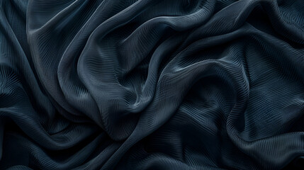 Poster - Elegant satin silk wavy, abstract background,Silk satin fabric. Black color. Texture, background, pattern,Abstract wallpaper with rumpled dark blue synthetic fabric


