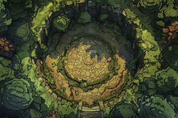 Sticker - DnD Battlemap Wyvern Nest Battlemap Style - Aerial view of a fantasy nest in a detailed map with elements for RPG games.