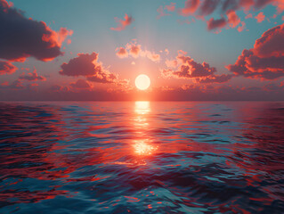Wall Mural - a beautiful representation of a sunset over the ocean with a reflection of the sun on the water.