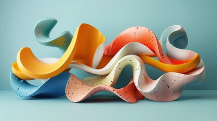 Poster - Abstract composition with flowing shapes in various colors 3d rendering image. Dynamic and playful visual effect wallpaper art realistic. Abstraction concept idea, conceptual photo