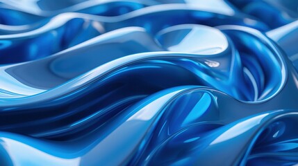 Poster - Shiny blue abstract waves 3d rendering image. Dynamic and fluid composition wallpaper art colorful realistic. Glossy textures and reflections. Abstraction concept idea, conceptual photo