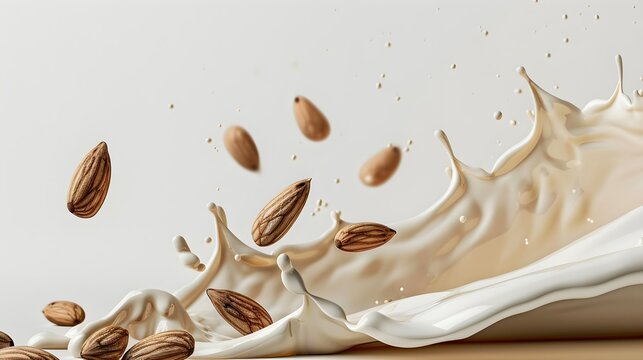 almond milk splash isolated on white background 