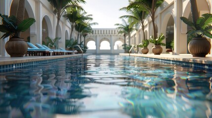 Wall Mural - Swimming pool in a resort. Generative ai edited