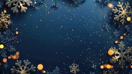 Wall Mural - dark blue christmas background with golden snowflakes