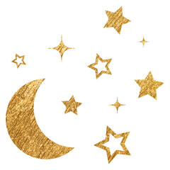 Poster - Aesthetic moon png sticker, metallic stars in gold, transparent background