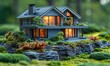 © Premium_art - Modern miniature eco-friendly house surrounded by lush greenery.