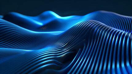 Poster - abstract blue background with lines and waves, 3d render illustration,A captivating abstract composition of blue frequencies against a dark backdrop,Shiny blue wave texture background


