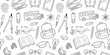 © tigadesign - Back to school. Trendy seamless pattern in doodle design. Pattern with school supplies in simple flat style. Vector illustration.