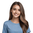 © drimerz - portrait of a smiling woman with long hair in blue t-shirt isolated on transparent background