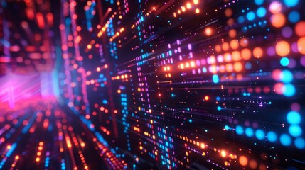 Fototapete - A close-up of a futuristic, abstract background with vibrant neon lights and geometric shapes