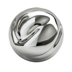 abstract shiny chrome sphere with reflections, isolated on transparent background. modern art, minim