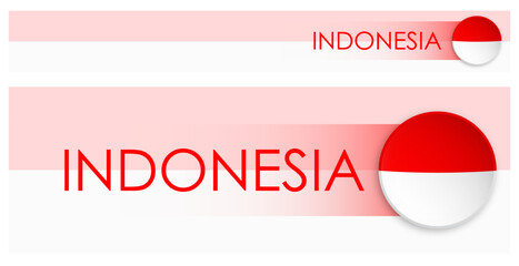 Wall Mural - Indonesian flag horizontal web banner in modern neomorphism style. Webpage Indonesia country header button for mobile application or internet site. Vector