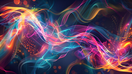 Poster - Abstract colorful background with lines and waves,Bright glowing sparks abstract colored fractals and lines wallpaper,Futuristic technology wave background with glowing particles. 3d rendering

