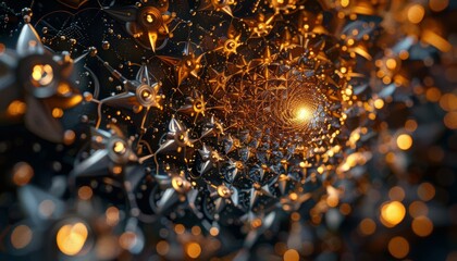 Poster - abstract futuristic background with intricate metallic patterns and glowing lights, creating a sense
